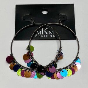 MKM Designs Earrings Colorful Sequin Tassle Hoop Earring Pierced Ears Boho NWT